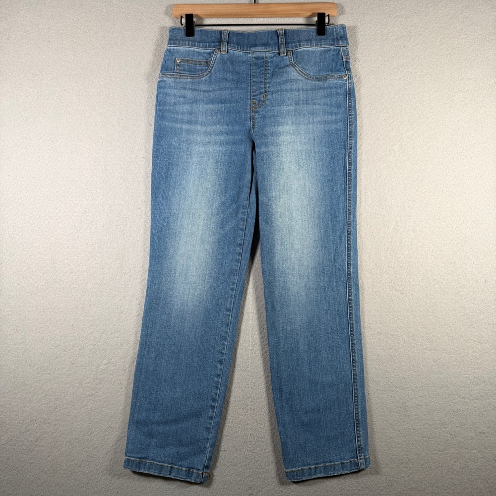 Spanx Womens Ankle Straight Leg Jeans Medium Wash Petite Size M 20356Q